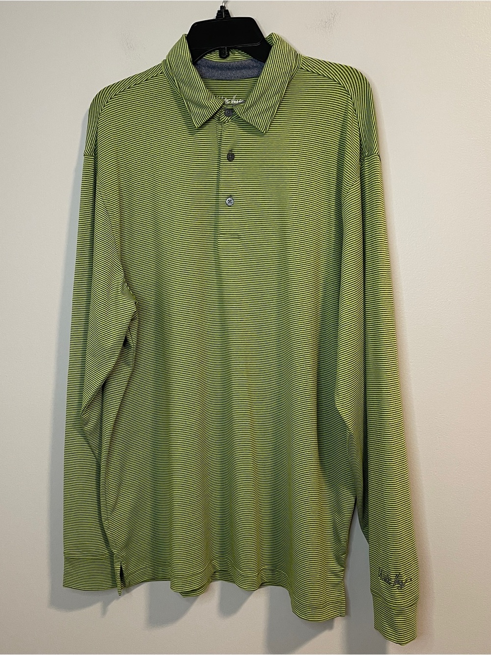 Walter Hagen Green Striped Long Sleeve Hydro Dri Golf Polo